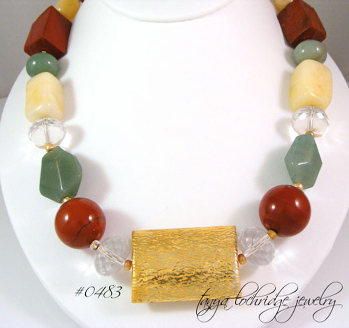 Red Poppy Jasper, Green Aventurine, Aragonite & African Opal Gemstone Necklace