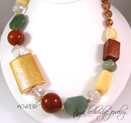 Red Poppy Jasper, Green Aventurine, Aragonite & African Opal Gemstone Necklace