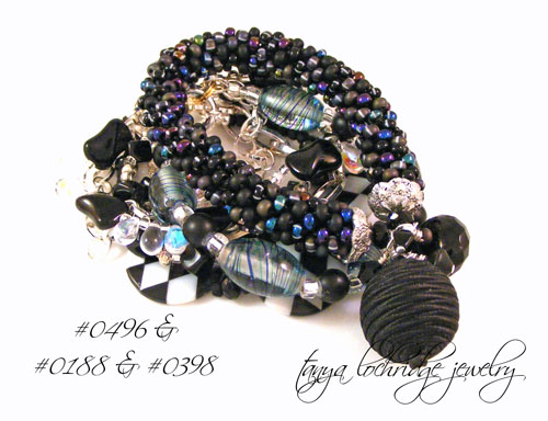 Blue & Black Lampwork Swirl 3-Strand Bracelet #0496