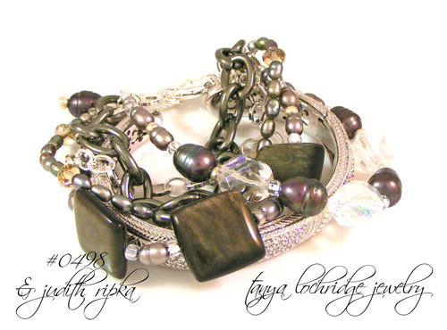 Rainbow Obsidian, Freshwater Pearl & Czech Glass 5-Strand Bracelet #0498