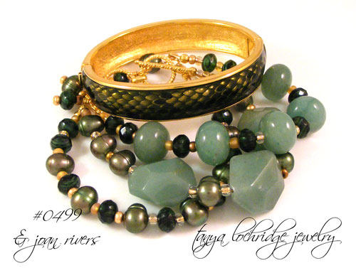 Green Aventurine & Freshwater Pearl Gold Vermeil Bracelet #0499