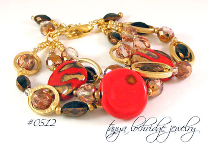 Kazuri Bead Red "Three's the Charm" Bracelet #0512