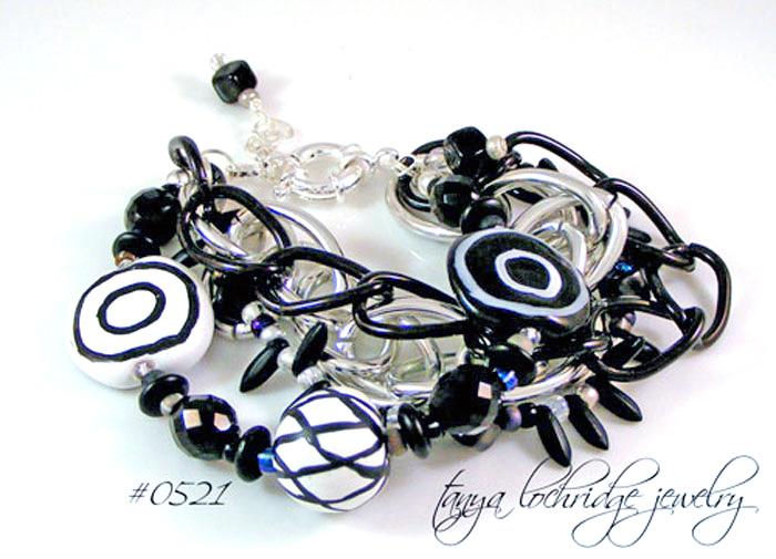 Kazuri Bead Black & White Collection Multi-Strand Bracelet #0521