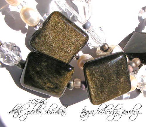 Golden Obsidian, Crystal Quartz Gemstone & Freshwater Pearl Necklace