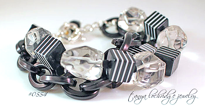 Black & White, Crystal Quartz Gemstone & Bold Link Bracelet #0554