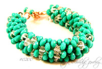 Turquoise & Crystal Bead Soft Bangle Bracelet
