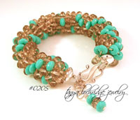 Turquoise and Smoke Bead Rope Bangle Bracelet #0205