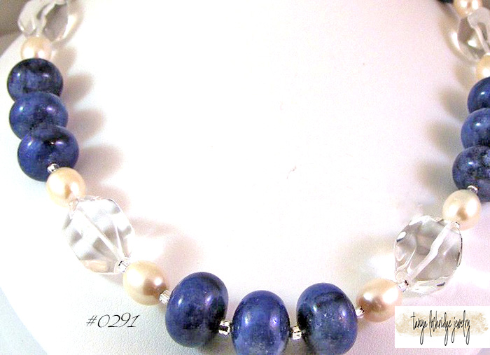 Sodalite, Crystal Quartz & Pearl Gemstone Necklace