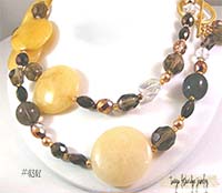 Yellow Jade & Smoky Quartz Gemstone 42" Necklace
