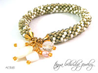 Taupe-Cream Pearl Charm & Czech Glass Bead Rope Bangle #0345