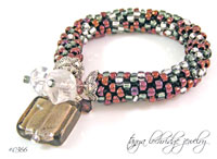 Burgundy & Gunmetal Lampwork Glass & Swarovski Crystal Bracelet #0366