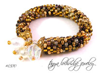 Glitzy Gold Glass Bead, Crystal & Cracked Quartz Gemstone Bangle #0370