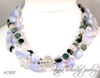 Blue Chalcedony & Eagle Eye Agate Gemstone Sterling Silver Necklace