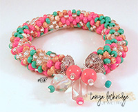 Coral & Turquoise Crystal & Snow Quartz Gemstone Bangle Bracelet #0387