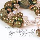 Green Mist Jasper, Pearl, Czech Glass Sterling Silver Bracelet #0394