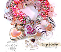 Pink Heart Lampwork, Rose Quartz Gemstone, Czech Glass Bangle