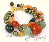 African Opal, Carnelian, Smoky Quartz, Red Poppy Jasper & Aventurine Gemstone Gold Vermeil Bracelet