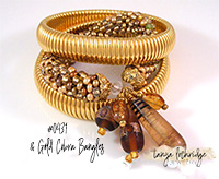 Brown & Gold Lampwork Beads Bangle Bracelet #0431