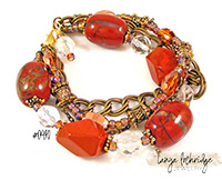 Red Jasper, Czech Glass Vintage Link 3-Strand Bracelet