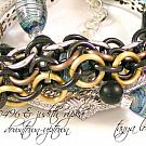 Blue & Black Lampwork Swirl 3-Strand Bracelet #0496