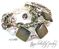 Rainbow Obsidian, Freshwater Pearl & Czech Glass 5-Strand Bracelet #0498