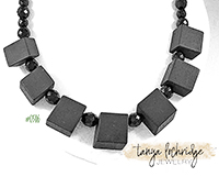 Onyx Brick Gemstone & Czech Glass Sterling Silver Necklace