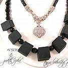 Onyx Brick Gemstone & Czech Glass Sterling Silver Necklace #0506