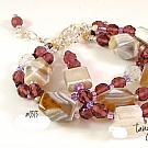 Purple Banded Agate & Czech Glass Three-Strand Bracelet #0515