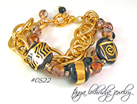 Kazuri Bead Three's the Charm 2 Black & Gold Bracelet #0522