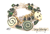 Kazuri Bead Cream & Greenwood Collection Bracelet #0537