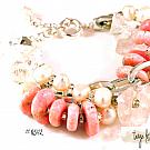 Rhodochrosite, Rough Crystal Quartz Gemstone & Pearl Three-Strand Bracelet #0542