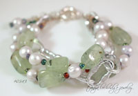 Prehnite & Pearl Gemstone Three-Strand Bracelet #0543