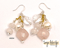 Rose Quartz, Freshwater Pearls & Vintage Czech Glass Bead Earrings #0804