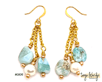 Larimar and Freshwater Pearl Earrings #0806