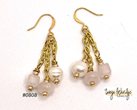 Rose Quartz Gemstone & Freshwater Pearl Earrings #0808